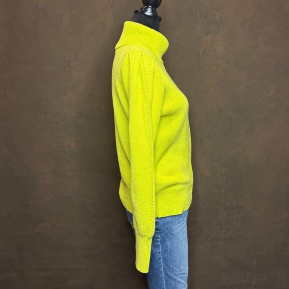 LOFT 100% Cotton Turtleneck Sweater Women’s M Neon Yellow Chunky Knit Bright - Picture 3 of 9